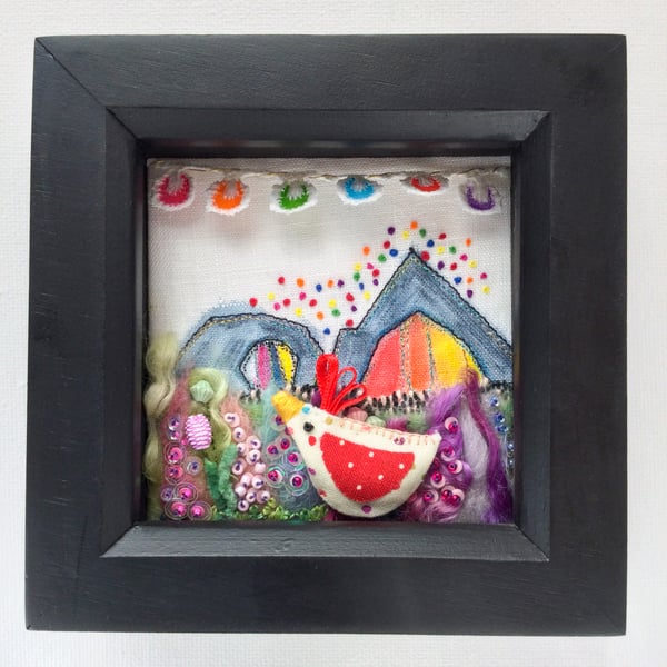 Shadow box frame Tiny Glastonbury Chick.