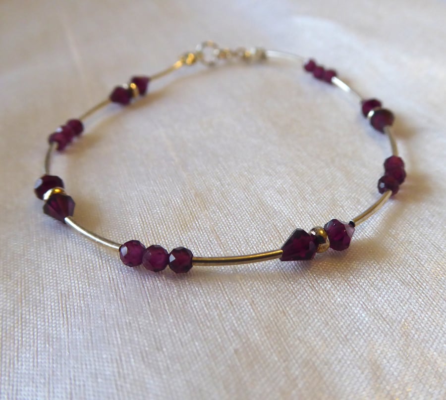 Rhodolite Garnet & Sterling Silver Bracelet - Capricorn & January Birthstone