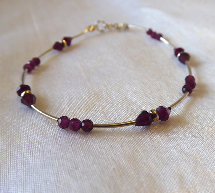 Rhodolite Garnet & Sterling Silver Bracelet - Capricorn & January Birthstone