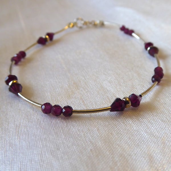 Rhodolite Garnet & Sterling Silver Bracelet - Capricorn & January Birthstone