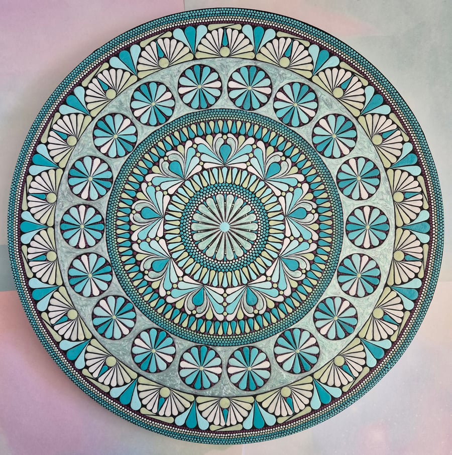 Moonlight 40cm Original Hand Painted Mandala on Canvas