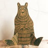 'Day-dreaming Bear' Linocut original hand printed 3D card 