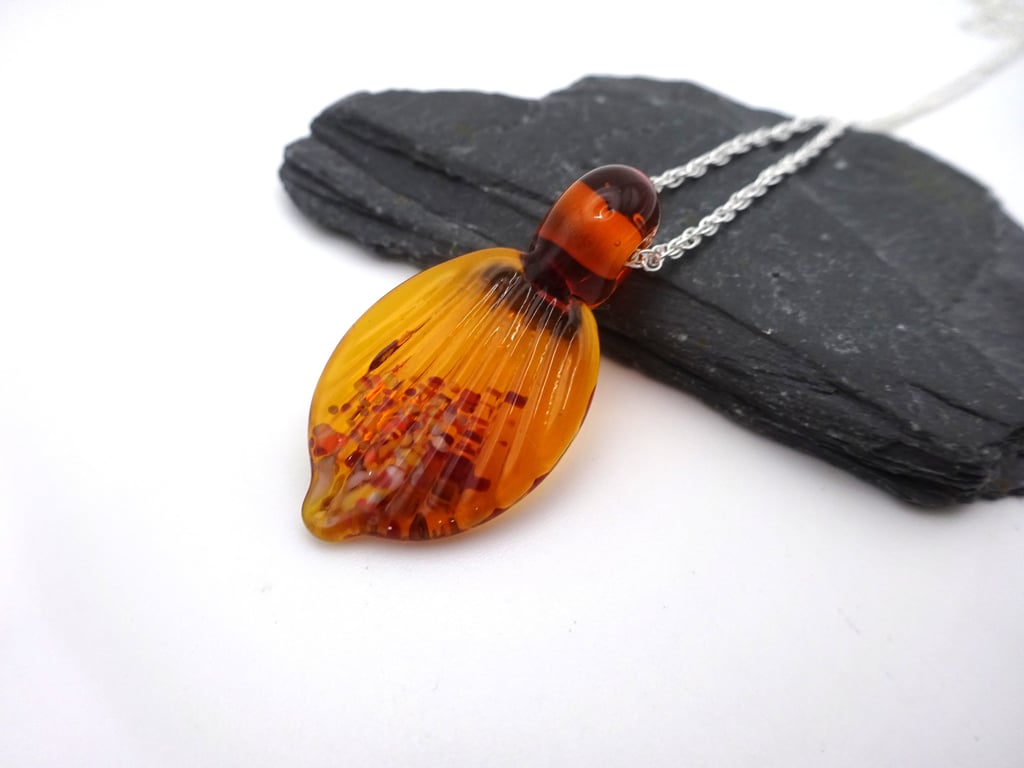 amber leaf lampwork glass pendant