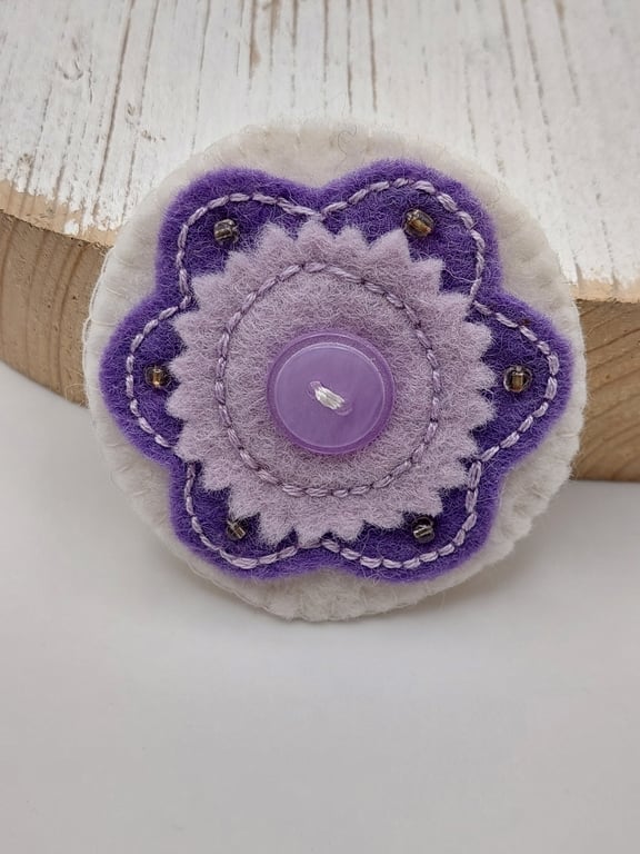 Handmade Flower brooch purple and cream