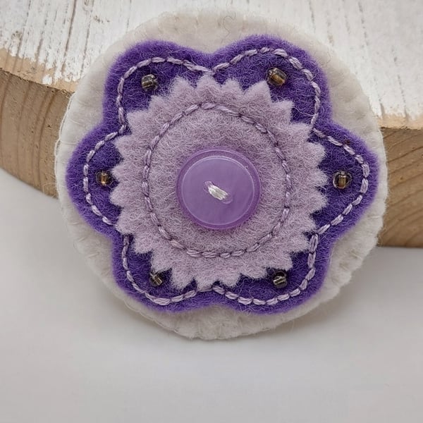 Handmade Flower brooch purple and cream