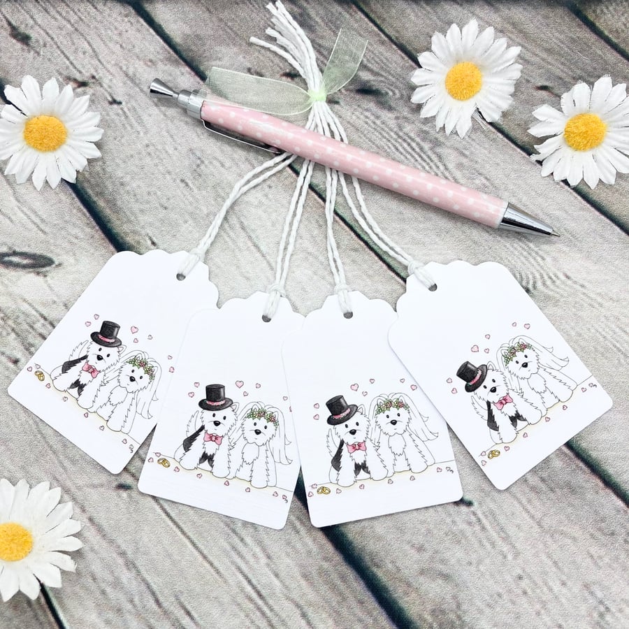 Westie Wedding Gift Tags - set of 4 tags - Wedding Day Gift Tags - Anniversary