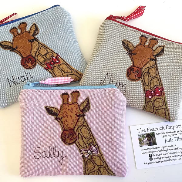Custom Giraffe Coin Purse - Personalised Giraffe Pouch Wallet - Embroidered gift