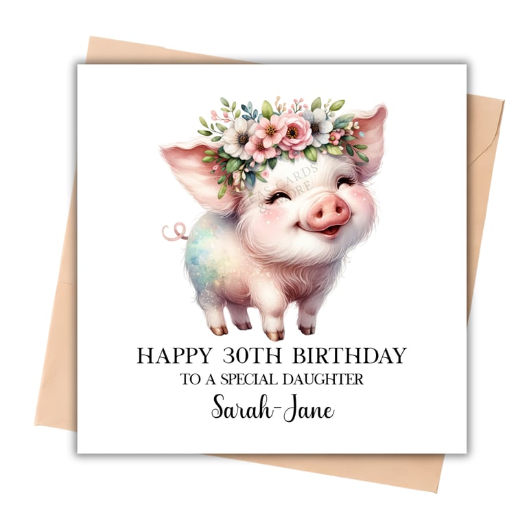 Floral Pig Happy Birthday Card