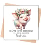 Floral Pig Happy Birthday Card