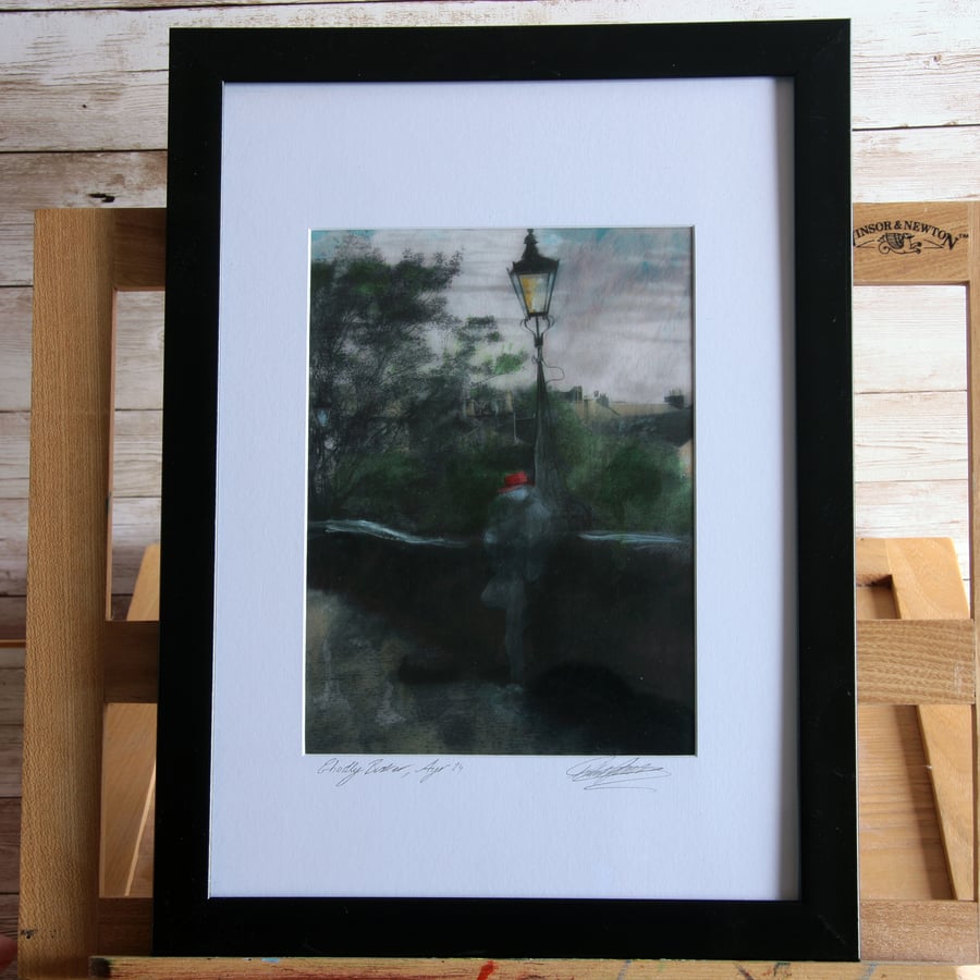 Ghostly Busker, Ayr Town Ayrshire archival hand coloured framed photo.