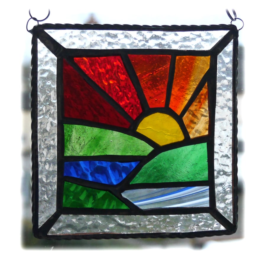 Setting Sun Picture Suncatcher Stained Glass Handmade Sunset 023