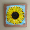 Sunflower, acrylic and ink on wooden board, 