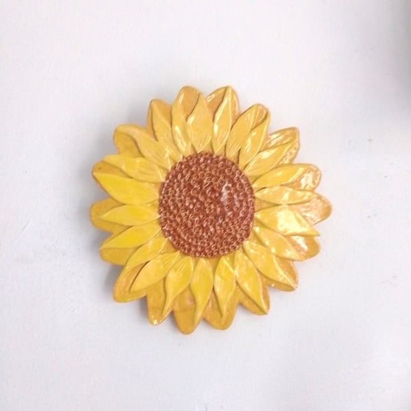 Sunflower plaque,Ceramic hand made Wall hanging Sunflower ornament