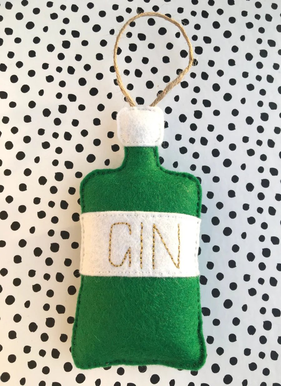 Hanging Gin Bottle Felt Decoration - Gin Lovers Alcohol Gift Gin and Tonic G&T