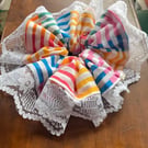 Oversized Multicoloured Scrunchie with White Lace Trim