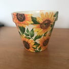Handcrafted decoupaged "Sunflower" design 130mm terracotta flower