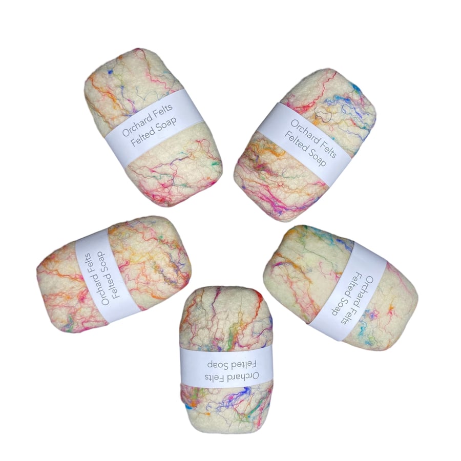 Felted Soap, soap wrapped in merino wool with silk fibres