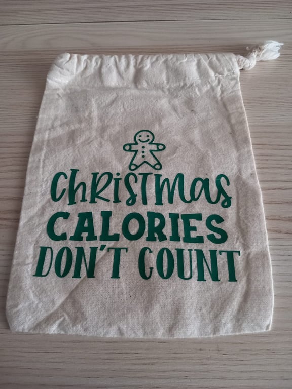 Christmas Calories Don't Count Christmas Treat Bag Drawstring Sweet Bag