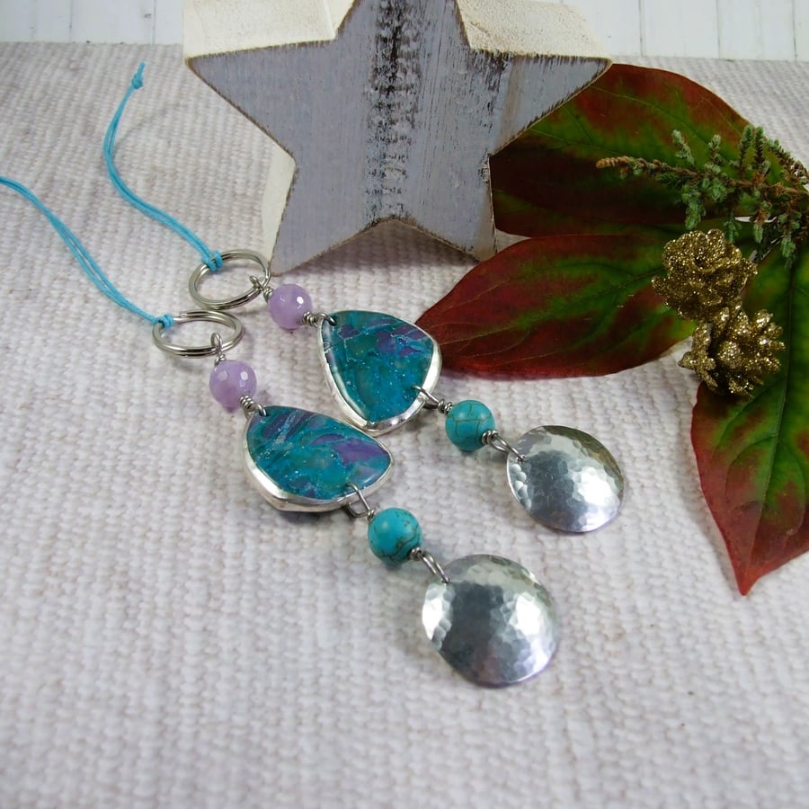 Hanging Decorations,  Aluminium, Stainless Steel, Marbled Clay and Gemstones