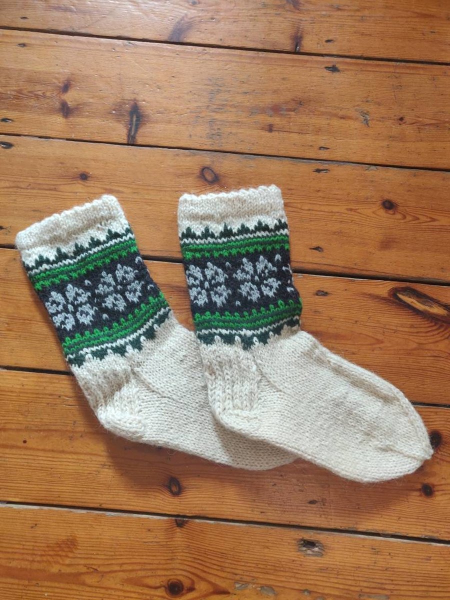 Hand knit thick wool socks rustic cosy traditional fairisle nordic latvian
