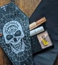 Handmade Skull & Lotus Coffin Cosmetic Bag – Gothic Monochrome Makeup Pouch by A