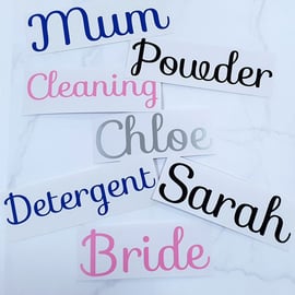 Personalised Name Word Sticker Cleaning Kitchen Label Wedding Names Box Drink 