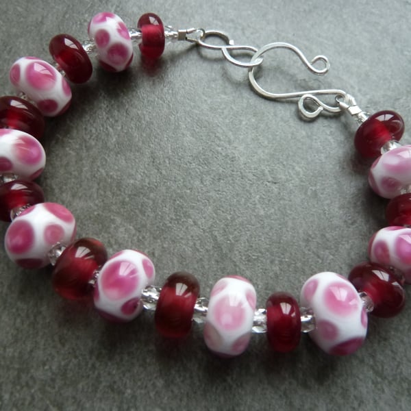 pink polka dot lampwork glass bracelet