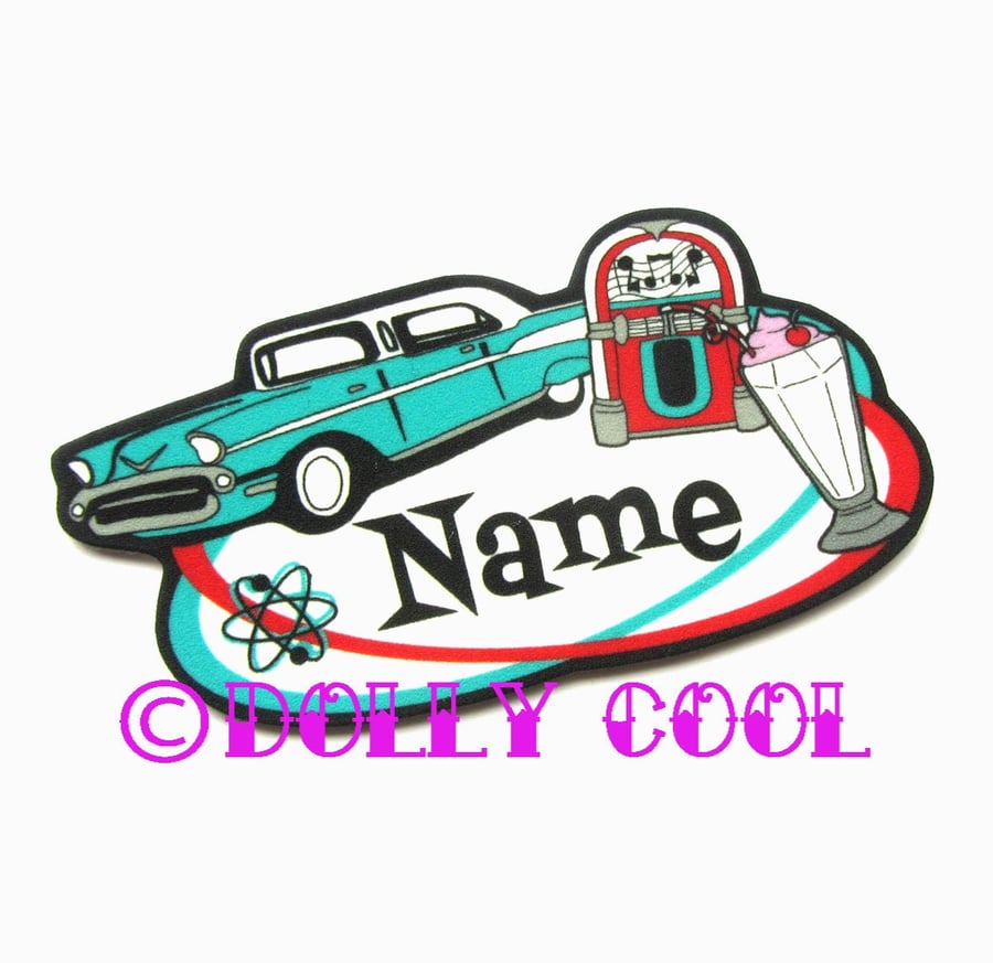 50s Diner Brooch Custom Personalized Name - Your choice of word - 50s - Pin Badg