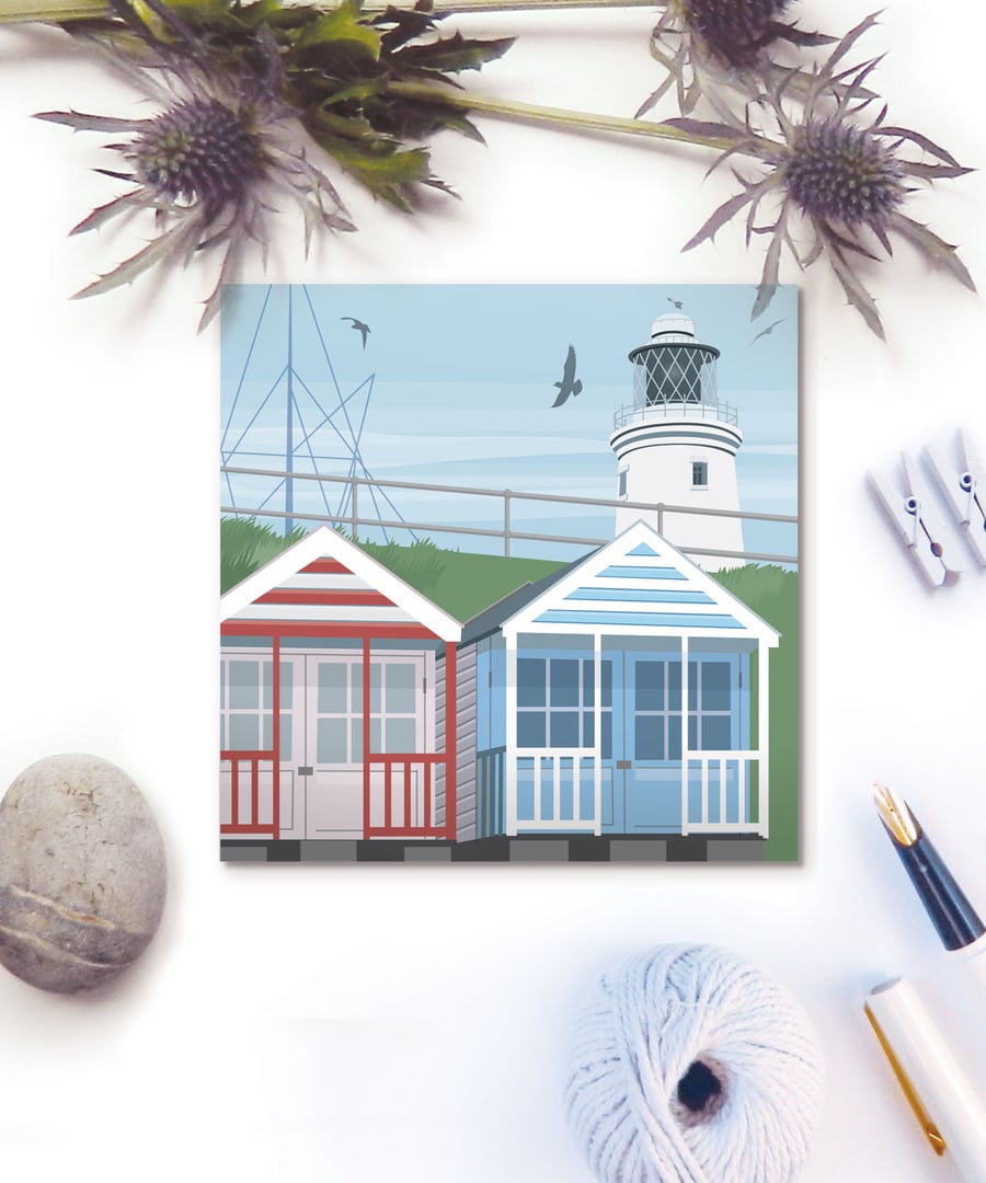 Stripey Beach Huts Card - summer, seaside, birthday