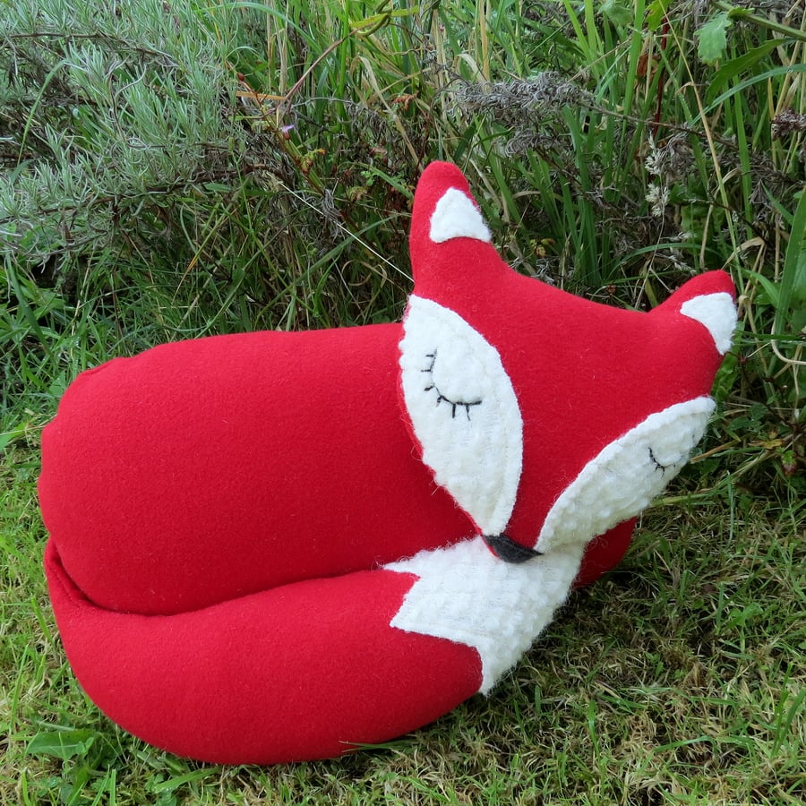 A snoozy fox cushion. Fox pillow.  40cm in width.