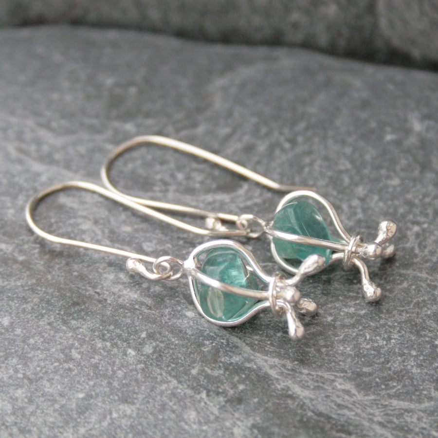 Silver and apatite earrings, gemstone earrings, silver dangle earrings