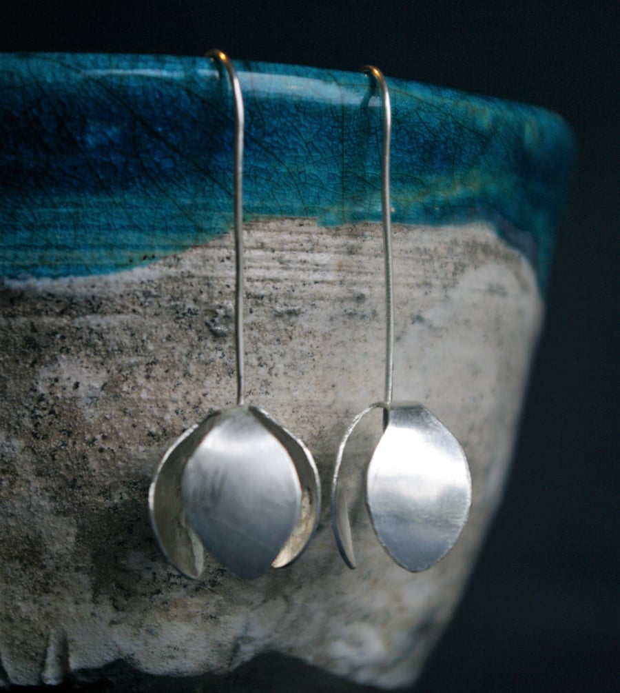 Long Silver Dangle Snowdrop Earrings