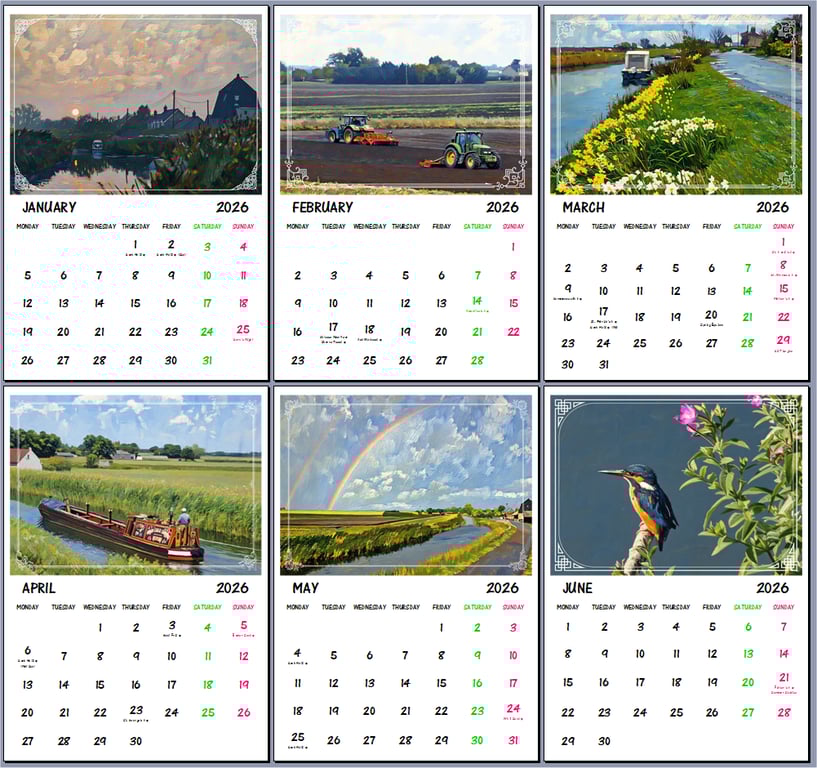 2026 A4 Calendar Nordelph Village Norfolk Fens 