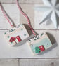 Set of 2 Wooden Festive House Hanging Decorations