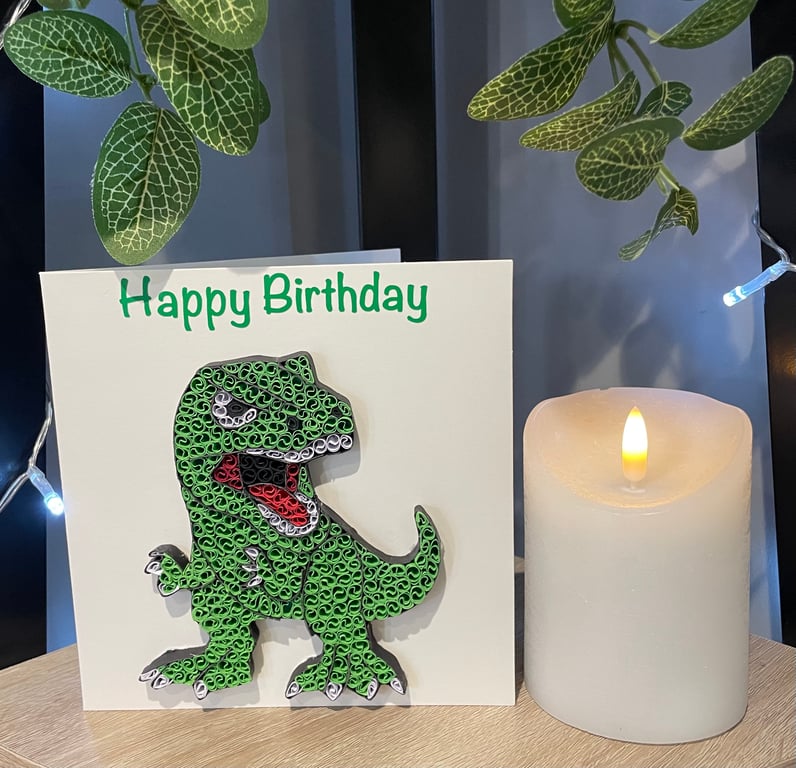 Stunning Handmade Quilled Dinosaur Card 