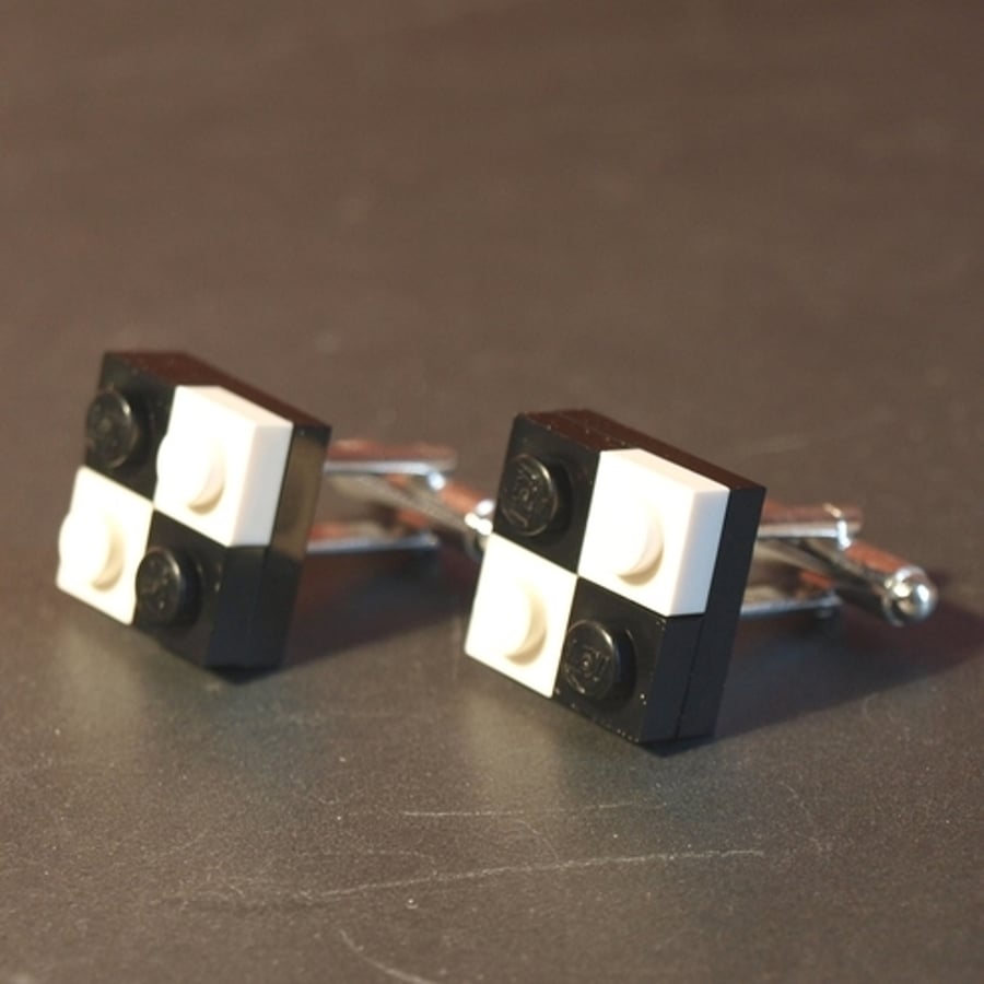 Lego Black and White Check Cuff Links Retro 1980s Style Cufflinks