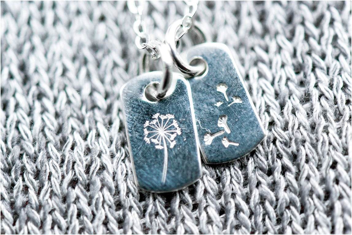 Dandelion Dog Tags Necklace Sterling Silver Stamped Dandelion Dandelion Jeweller