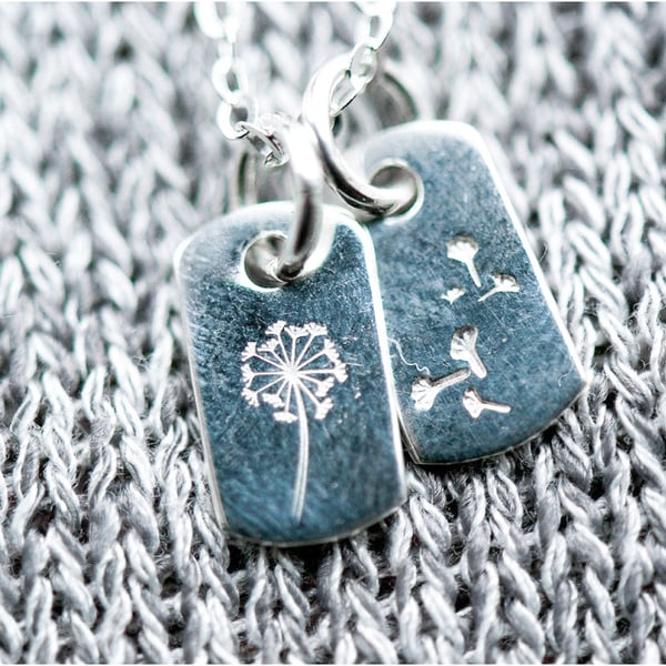 Dandelion Dog Tags Necklace Sterling Silver Stamped Dandelion Dandelion Jeweller