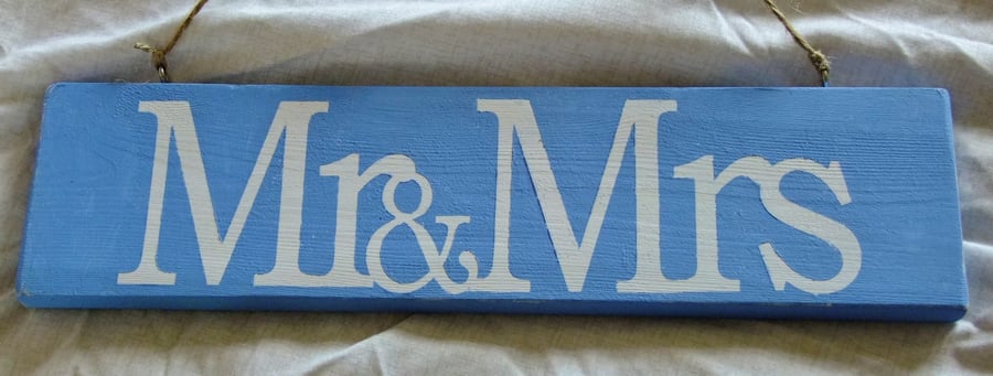 Mr & Mrs sign for wedding reception or anniversary party celebration newly weds.