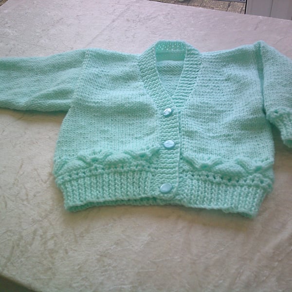 20 inch Aqua V Neck Cardigan with Fan Lacy Design