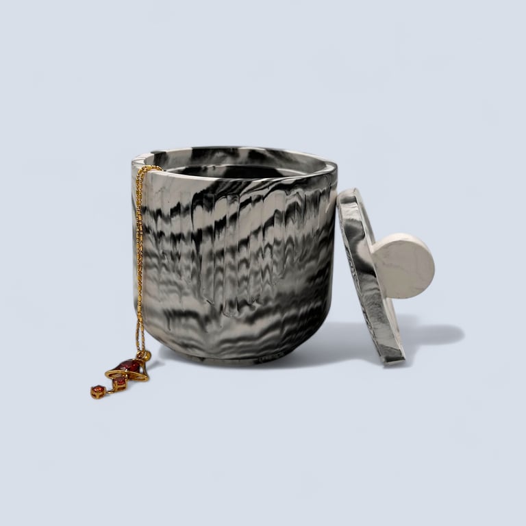 Marbled Black and White Lidded Keepsake or Jewellery Box 
