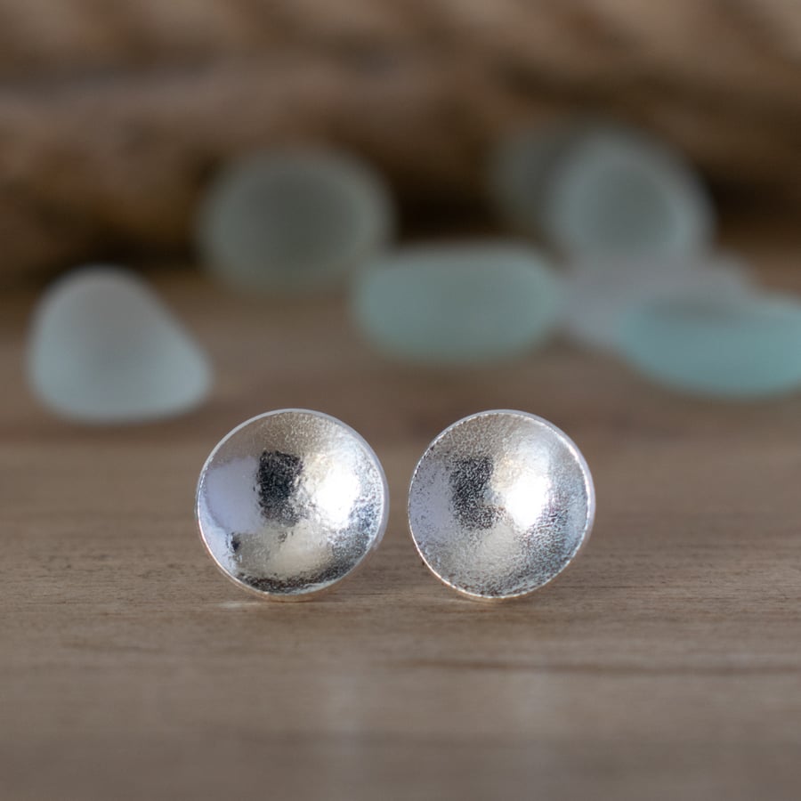 Rustic Sterling Silver Domed Circle Stud Earrings