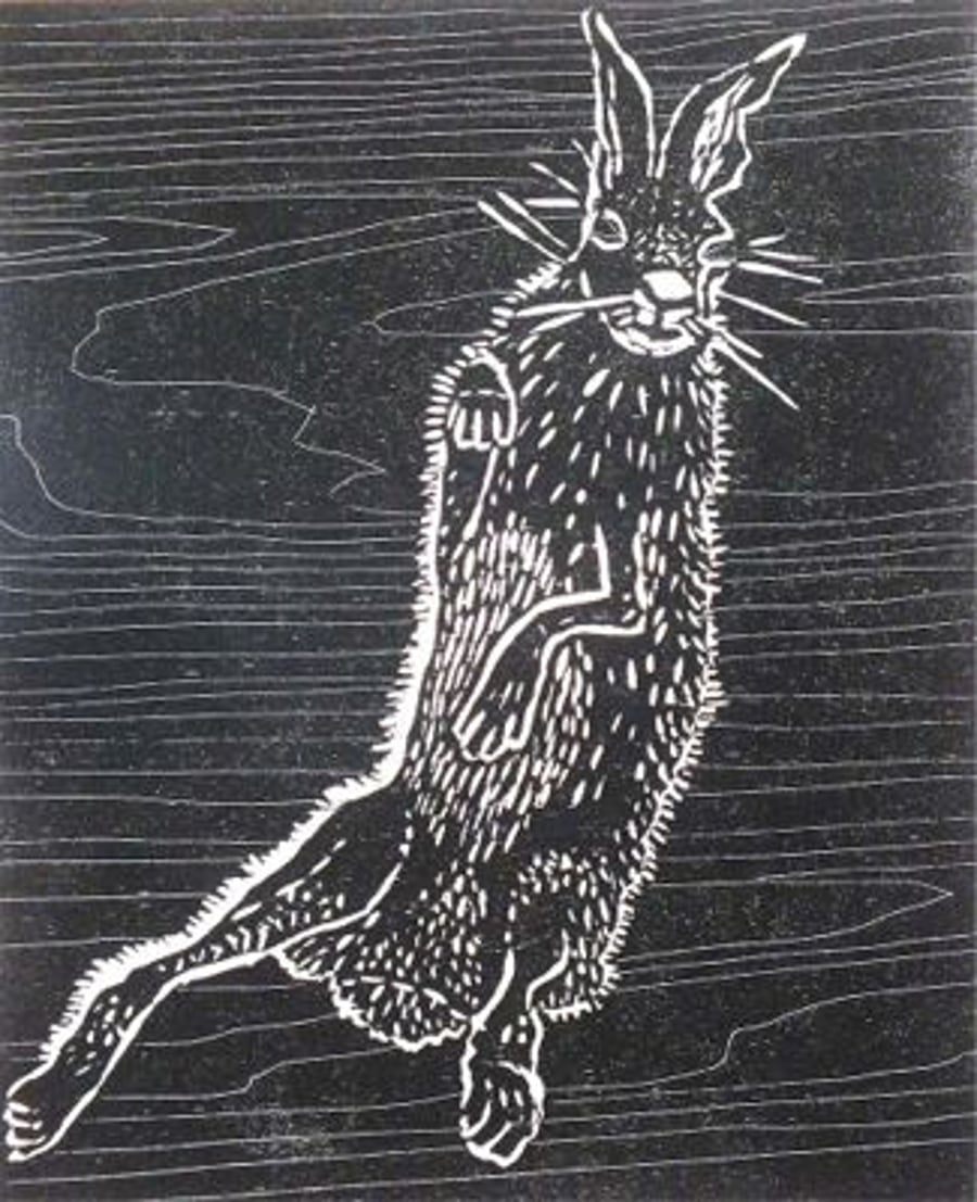 Jumping (hare) - Limited Edition Woodcut - Original Art for Wildlife lovers
