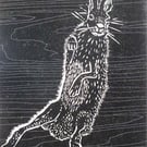 Jumping (hare) - Limited Edition Woodcut - Original Art for Wildlife lovers