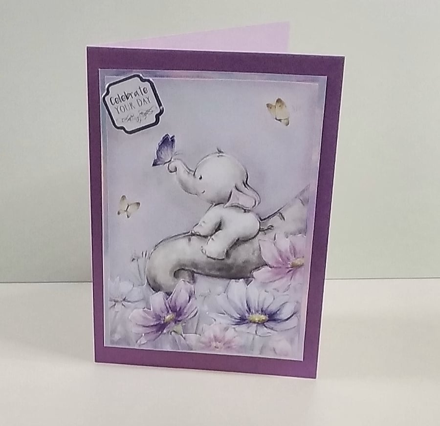 Blank card,  Baby Elephant, Celebrate Your Day 