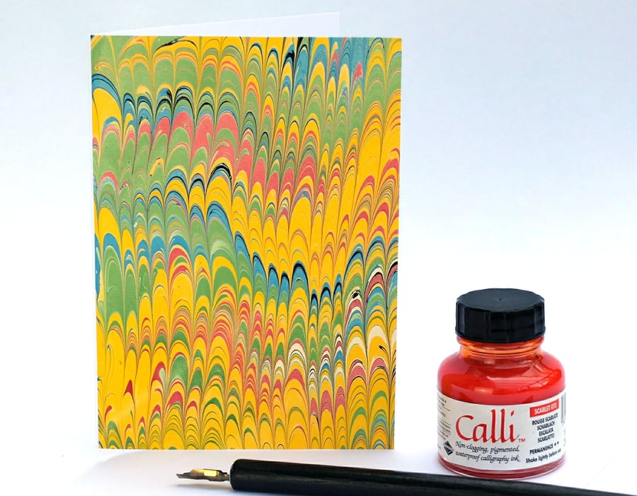Bright and colourful marbled art greeting card non pareil pattern