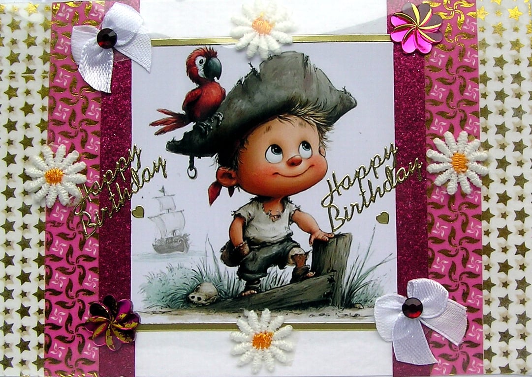 Pirate Prince - Hand Crafted Decoupage Greeting Card - Happy Birthday - 3293