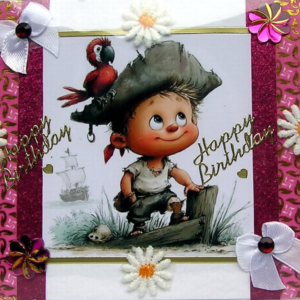 Pirate Prince - Hand Crafted Decoupage Greeting Card - Happy Birthday - 3293