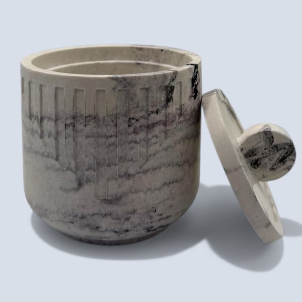 Handmade White and Grey Marbled Trinket Pot with Lid Jewellery Storage Box