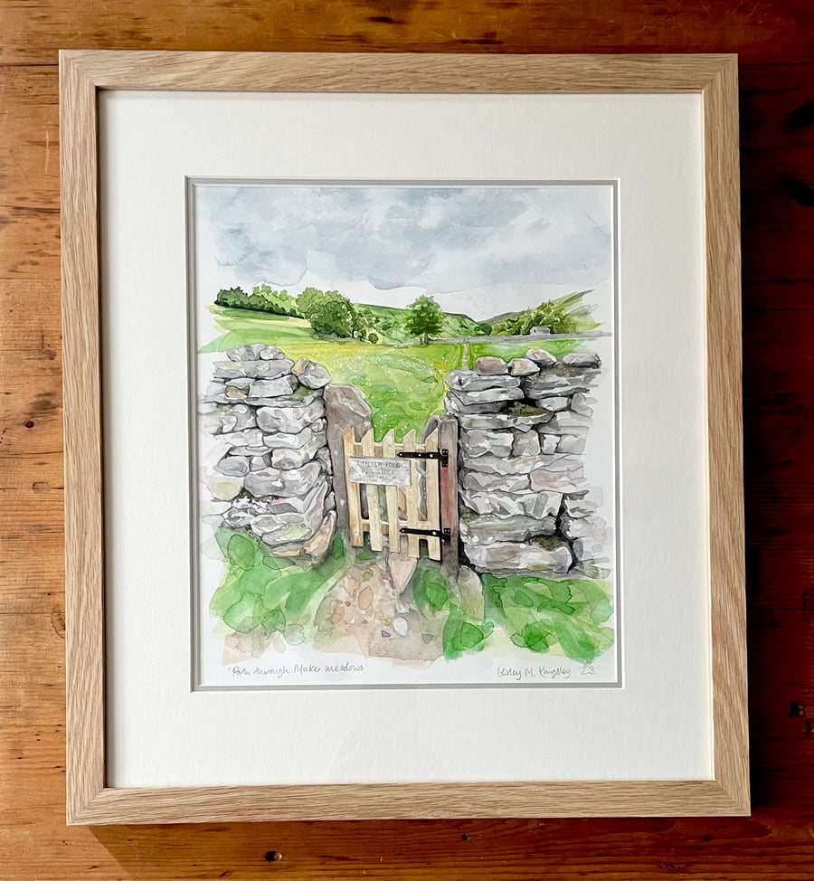 Framed original watercolour painting 'Path Through Muker Meadows'
